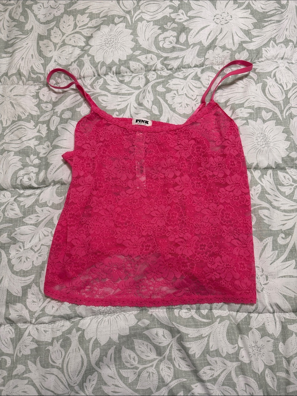 PINK Victoria's Secret Hot Pink Lace Camisole